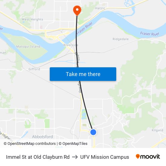 Immel St at Old Clayburn Rd to UFV Mission Campus map