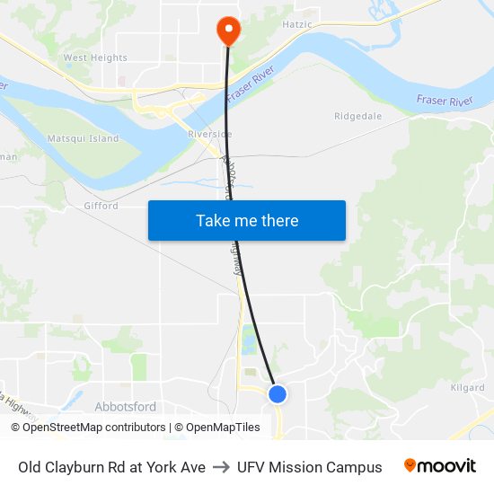 Old Clayburn Rd at York Ave to UFV Mission Campus map