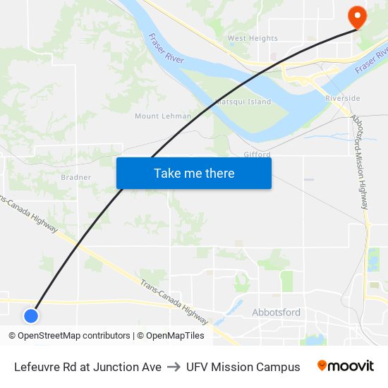 Lefeuvre Rd at Junction Ave to UFV Mission Campus map