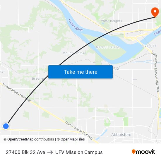 27400 Blk 32 Ave to UFV Mission Campus map