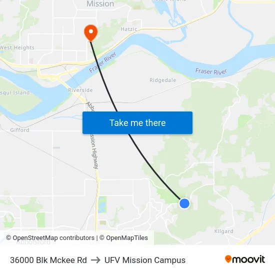36000 Blk Mckee Rd to UFV Mission Campus map