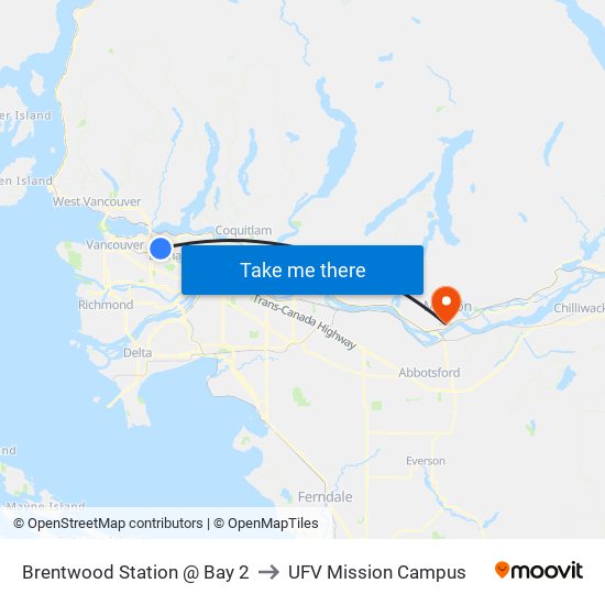 Brentwood Station @ Bay 2 to UFV Mission Campus map