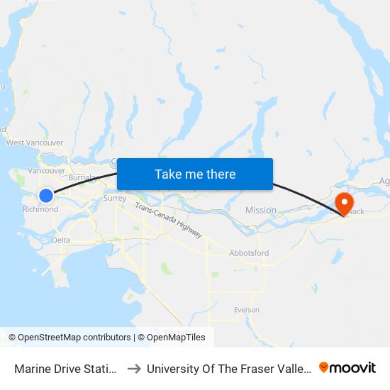 Marine Drive Station @ Bay 1 to University Of The Fraser Valley, Chilliwack BC map
