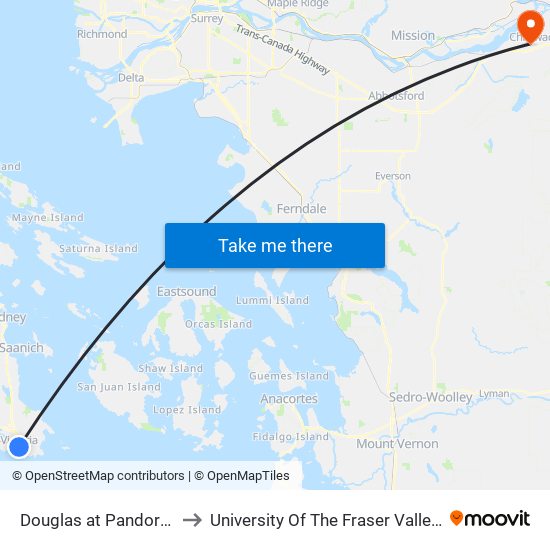 Douglas at Pandora - City Hall to University Of The Fraser Valley, Chilliwack BC map