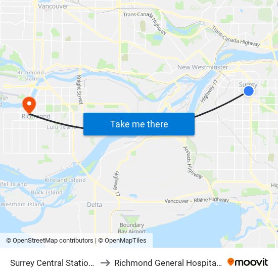 Surrey Central Station @ Bay 9 to Richmond General Hospital Cast Clinic map