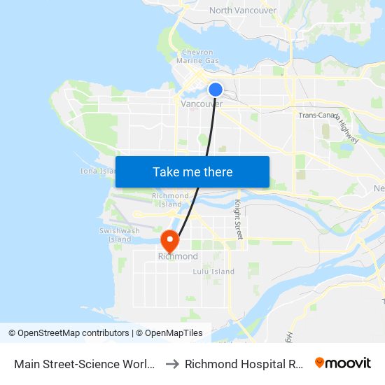 Main Street-Science World Station @ Bay 1 to Richmond Hospital Rotunda Building map