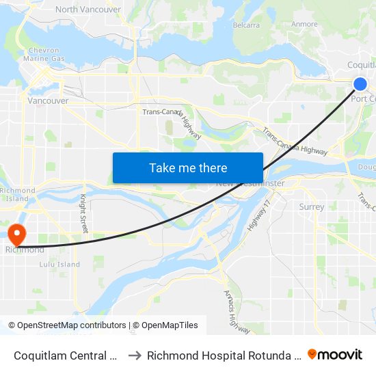 Coquitlam Central Station to Richmond Hospital Rotunda Building map