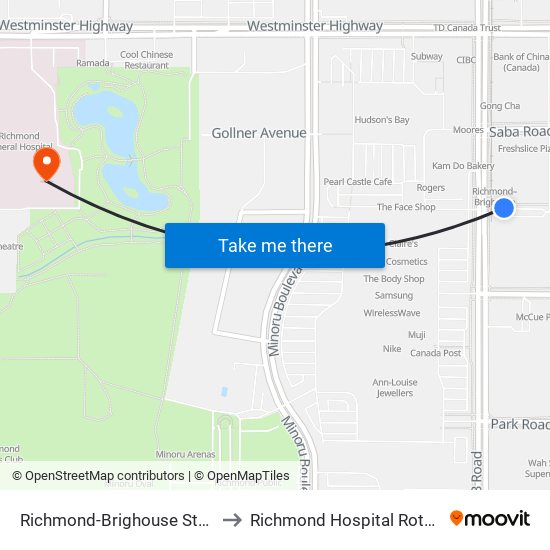 Richmond-Brighouse Station @ Bay 1 to Richmond Hospital Rotunda Building map