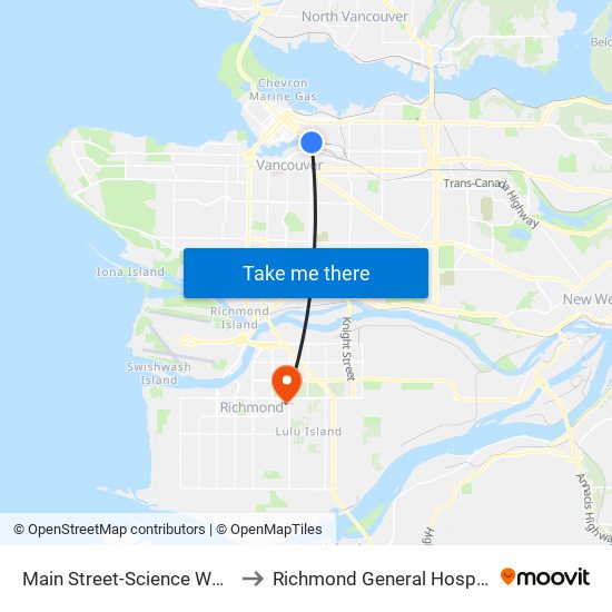 Main Street-Science World Station @ Bay 1 to Richmond General Hospital Surgical Daycare map