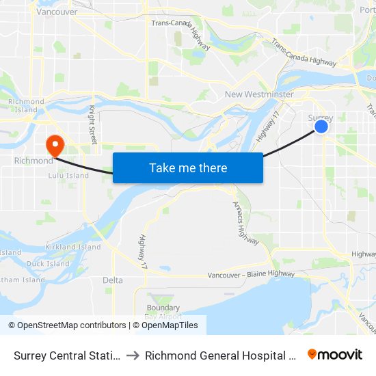 Surrey Central Station @ Bay 2 to Richmond General Hospital Surgical Daycare map