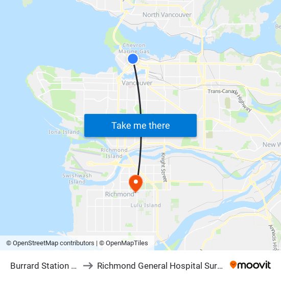 Burrard Station @ Bay 1 to Richmond General Hospital Surgical Daycare map