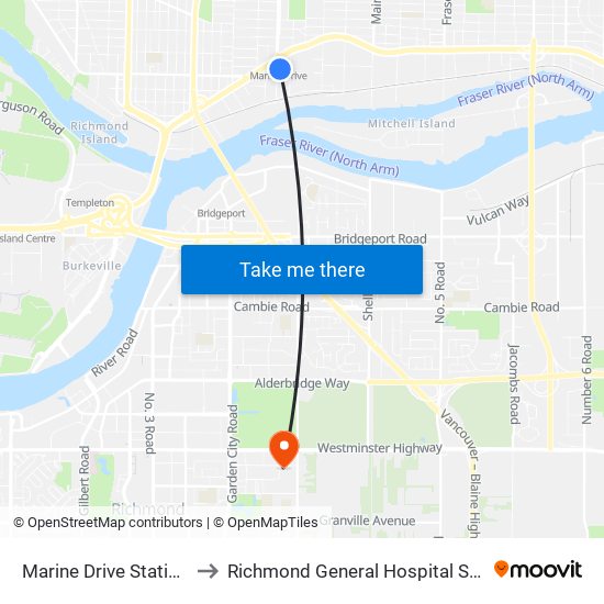 Marine Drive Station @ Bay 1 to Richmond General Hospital Surgical Daycare map