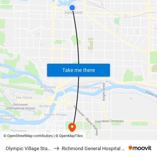 Olympic Village Station @ Bay 1 to Richmond General Hospital Surgical Daycare map