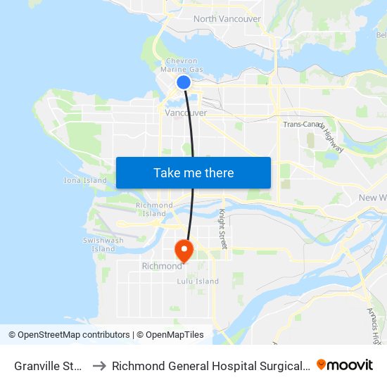 Granville Station to Richmond General Hospital Surgical Daycare map