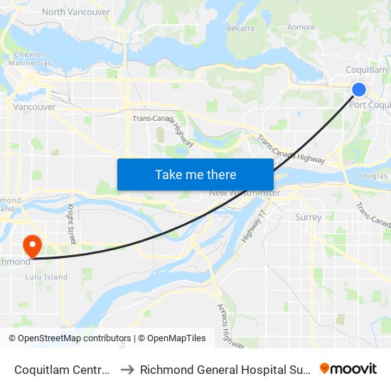 Coquitlam Central Station to Richmond General Hospital Surgical Daycare map