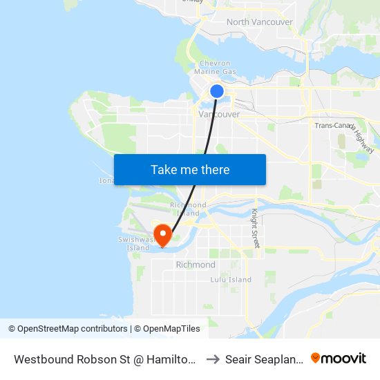 Westbound Robson St @ Hamilton St to Seair Seaplanes map