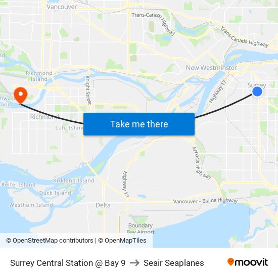 Surrey Central Station @ Bay 9 to Seair Seaplanes map