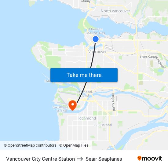 Vancouver City Centre Station to Seair Seaplanes map