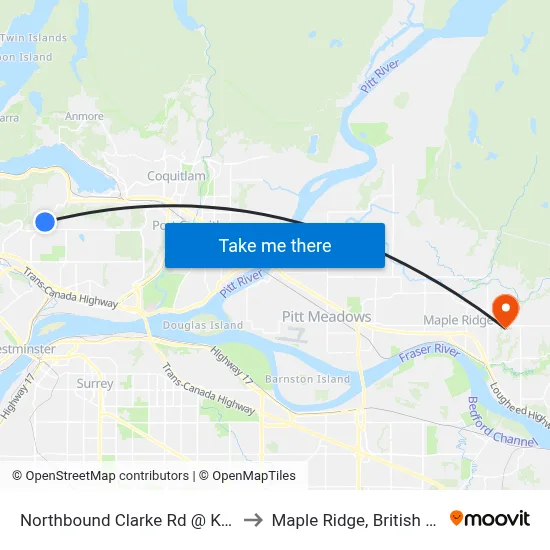 Northbound Clarke Rd @ Kemsley Ave to Maple Ridge, British Columbia map