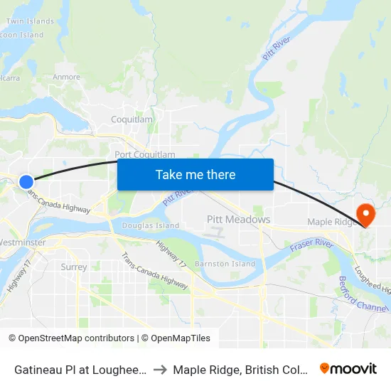 Gatineau Pl at Lougheed Stn to Maple Ridge, British Columbia map