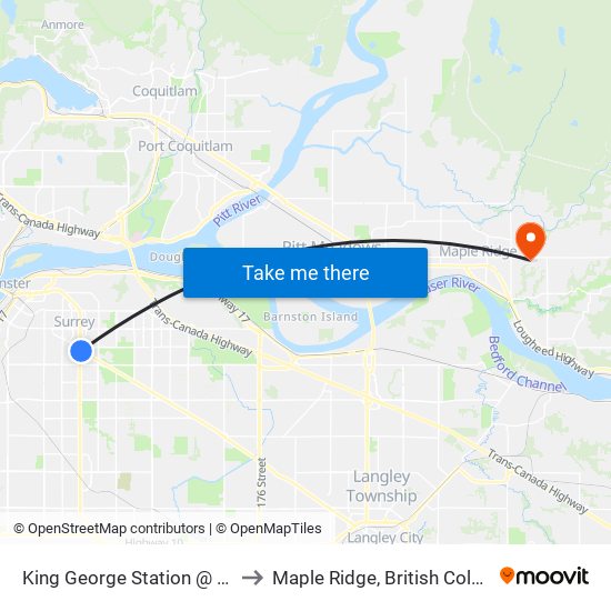 King George Station @ Bay 4 to Maple Ridge, British Columbia map