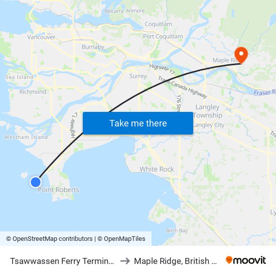 Tsawwassen Ferry Terminal @ Bay 2 to Maple Ridge, British Columbia map