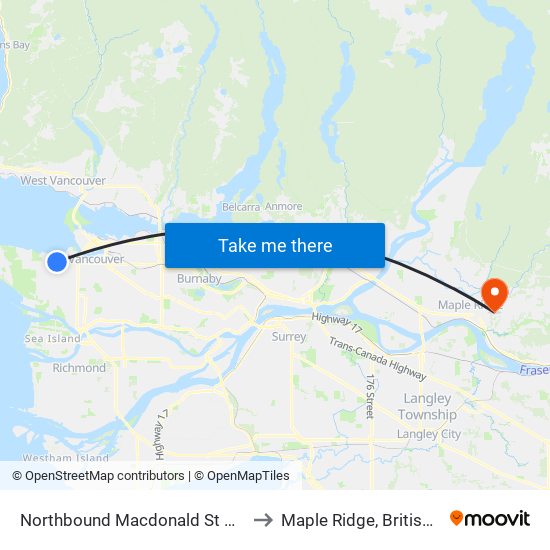 Northbound Macdonald St @ W Broadway to Maple Ridge, British Columbia map