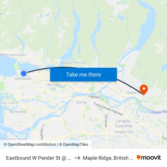 Eastbound W Pender St @ Hamilton St to Maple Ridge, British Columbia map