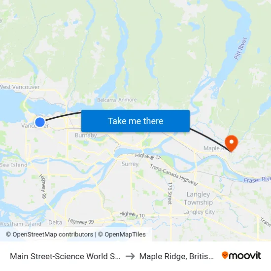 Main Street-Science World Station @ Bay 2 to Maple Ridge, British Columbia map