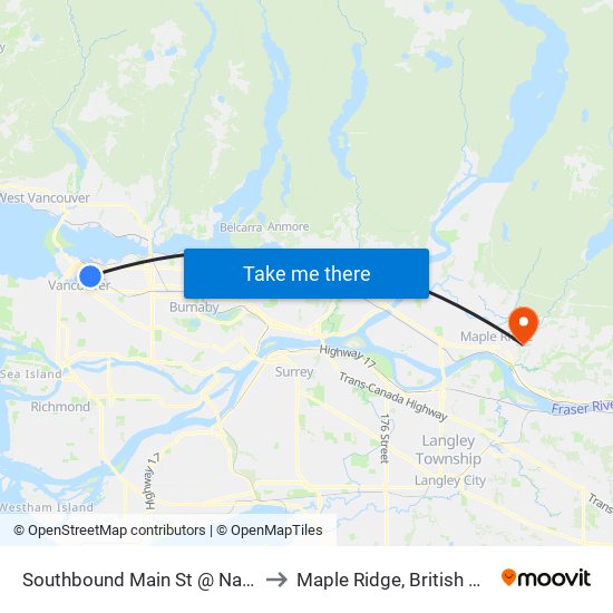 Southbound Main St @ National Ave to Maple Ridge, British Columbia map