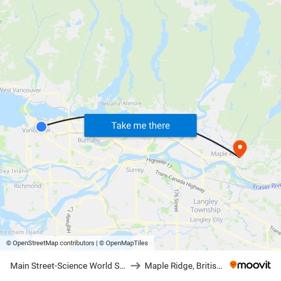 Main Street-Science World Station @ Bay 1 to Maple Ridge, British Columbia map