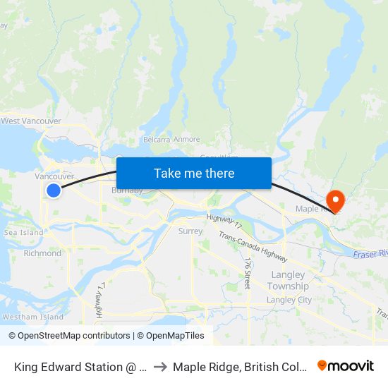 King Edward Station @ Bay 4 to Maple Ridge, British Columbia map