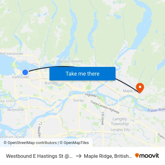 Westbound E Hastings St @ Princess Ave to Maple Ridge, British Columbia map
