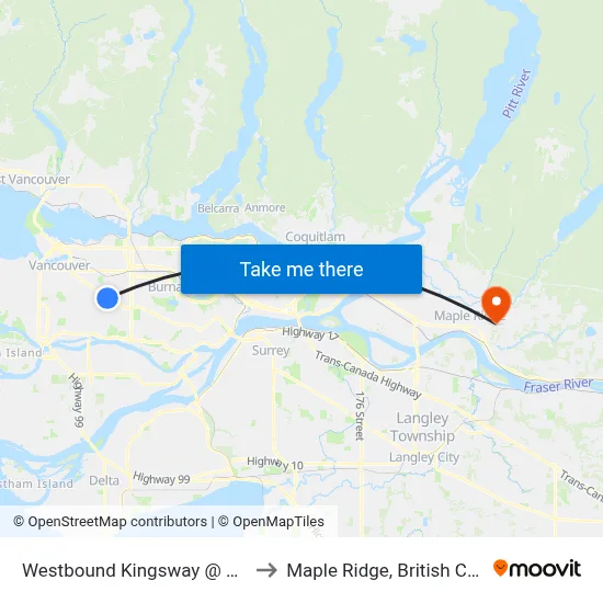 Westbound Kingsway @ Slocan St to Maple Ridge, British Columbia map
