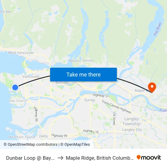 Dunbar Loop @ Bay 1 to Maple Ridge, British Columbia map