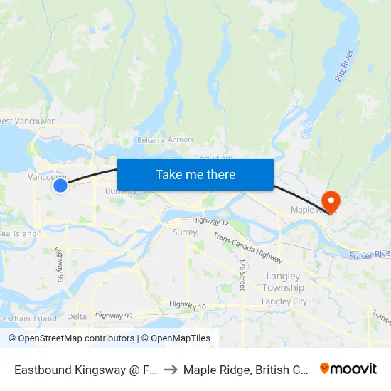 Eastbound Kingsway @ Fraser St to Maple Ridge, British Columbia map