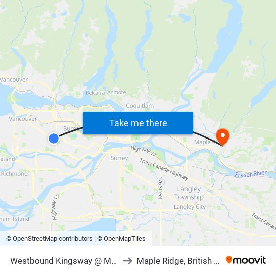 Westbound Kingsway @ Melbourne St to Maple Ridge, British Columbia map