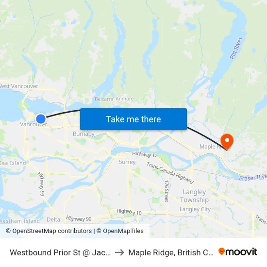 Westbound Prior St @ Jackson Ave to Maple Ridge, British Columbia map