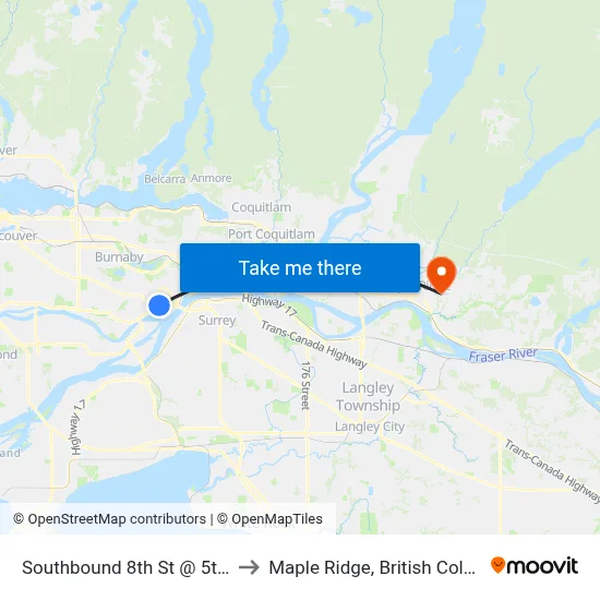 Southbound 8th St @ 5th Ave to Maple Ridge, British Columbia map