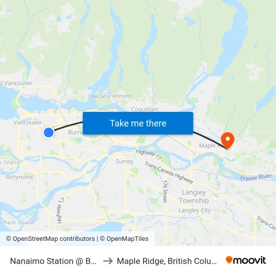 Nanaimo Station @ Bay 2 to Maple Ridge, British Columbia map