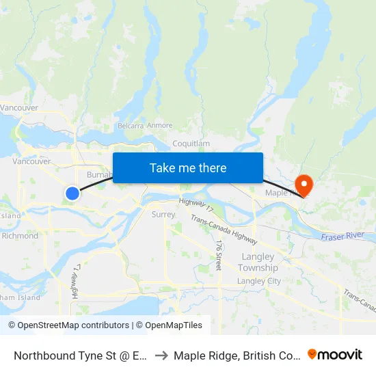 Northbound Tyne St @ E 49 Ave to Maple Ridge, British Columbia map