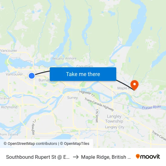 Southbound Rupert St @ E Broadway to Maple Ridge, British Columbia map