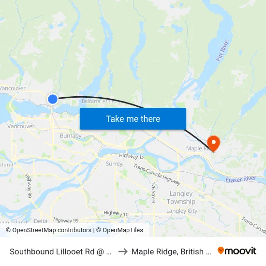 Southbound Lillooet Rd @ Purcell Way to Maple Ridge, British Columbia map
