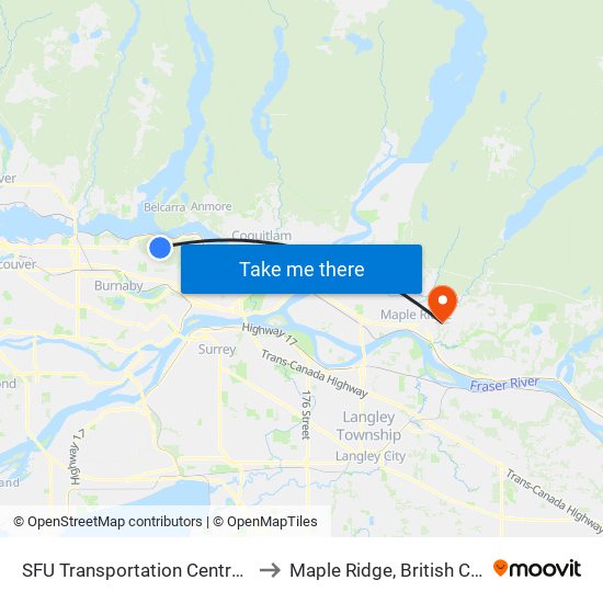 SFU Transportation Centre @ Bay 2 to Maple Ridge, British Columbia map