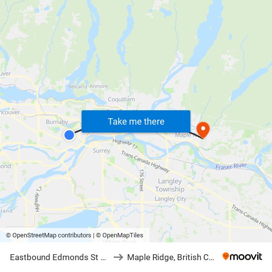 Eastbound Edmonds St @ 6th St to Maple Ridge, British Columbia map