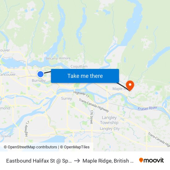 Eastbound Halifax St @ Sperling Ave to Maple Ridge, British Columbia map