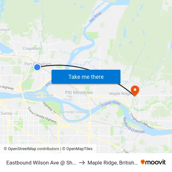 Eastbound Wilson Ave @ Shaughnessy St to Maple Ridge, British Columbia map