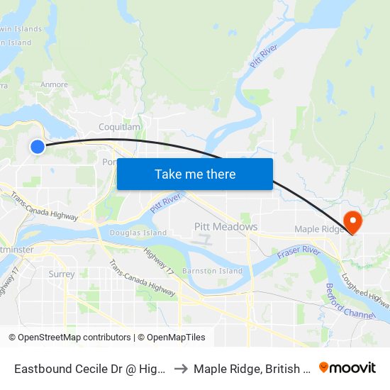 Eastbound Cecile Dr @ Highview Place to Maple Ridge, British Columbia map