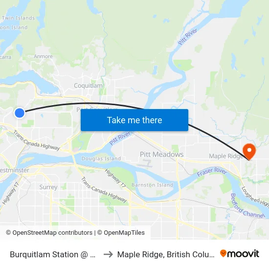 Burquitlam Station @ Bay 6 to Maple Ridge, British Columbia map