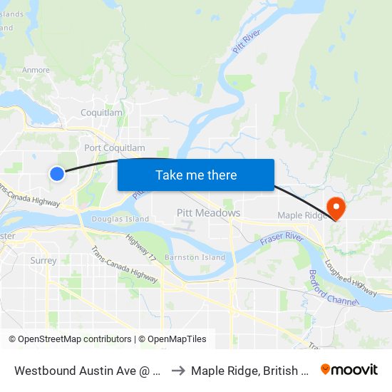 Westbound Austin Ave @ Hillcrest St to Maple Ridge, British Columbia map